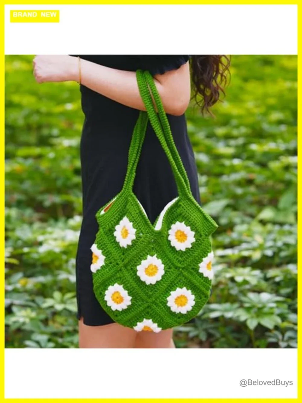 Handmade Crochet Daisy Tote Bag Hobo Shoulder Purse